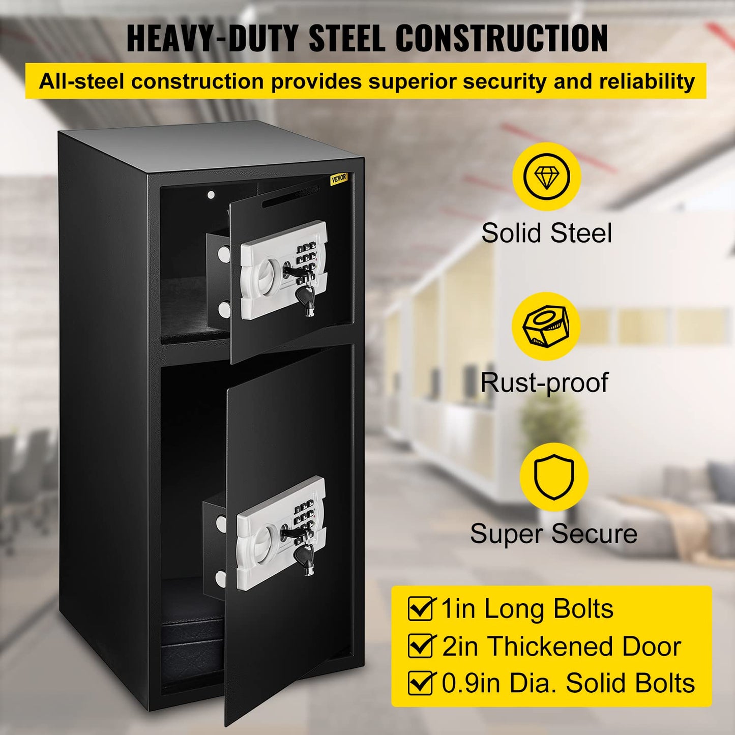 VEVOR Large Double Door Safe Box 29.5" x 13.8“ x 13.8" Steel Safe Box Strong Box with Digital Lock for Money Gun Jewelry Black