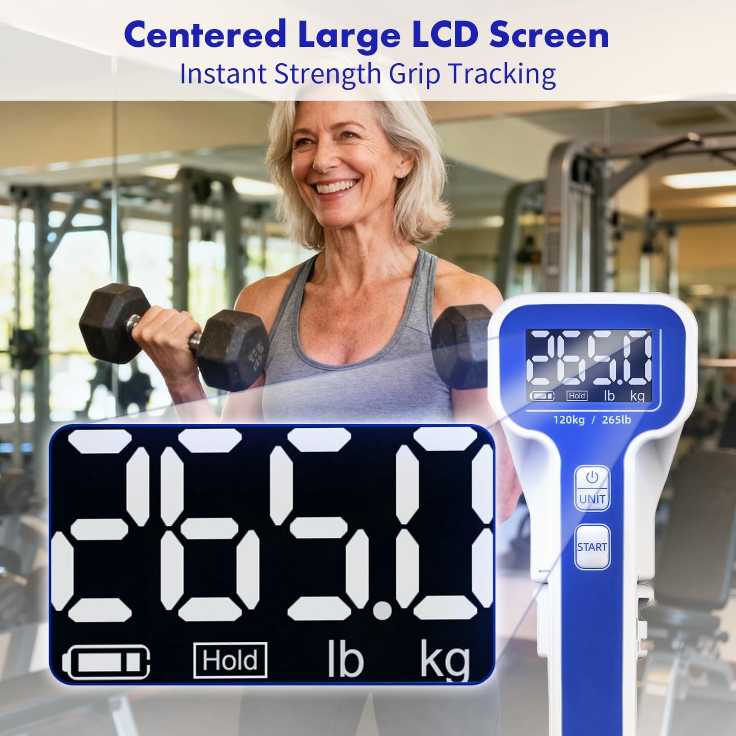 Handexer Grip Strength Tester 265lb/120kg, Digital Hand Dynamometer FDA Registered with Backlit LCD for Grip Strength Testing and Training