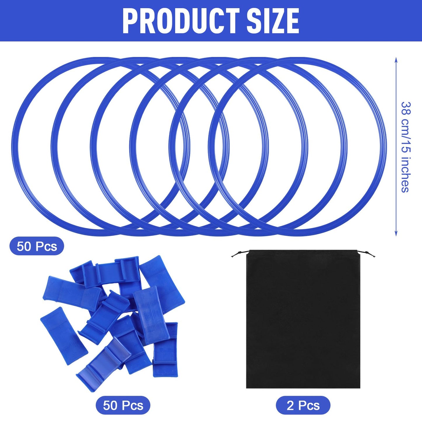 Shappy 50 Pcs Agility Rings with Storage Bags 15 Inch Agility Exercise Rings Training Hoops Plastic Speed Jumping Hoops for Gymnastics Sports Soccer Football Practice Games(Blue)