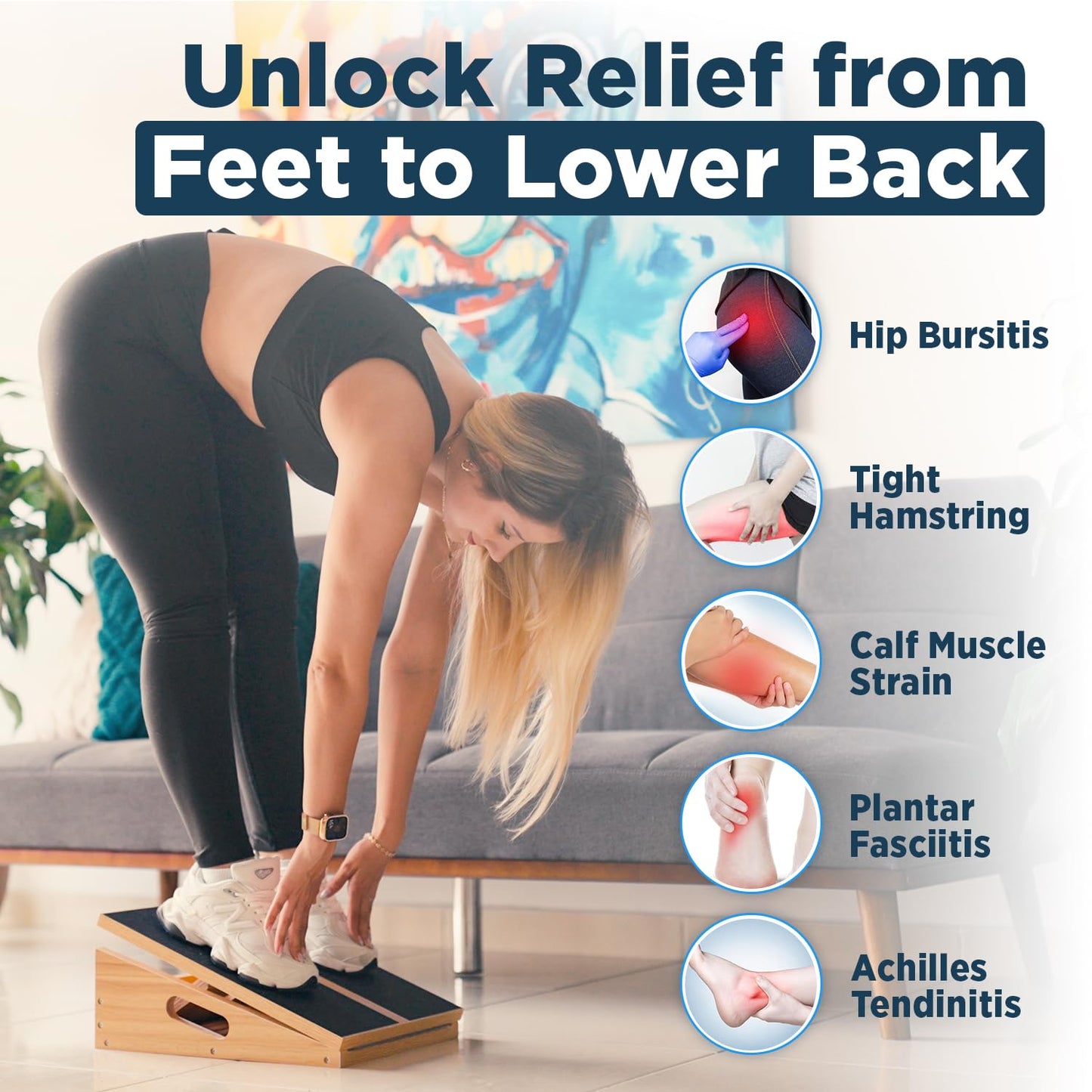 Wooden Slant Board for Calf Stretching with 5 Adjustable Angles, 500 lbs Capacity – Stable Non-Slip Calf Stretcher Incline Board – Calf Stretch Board for Mobility, Knee Pain Relief, Squats & Poster