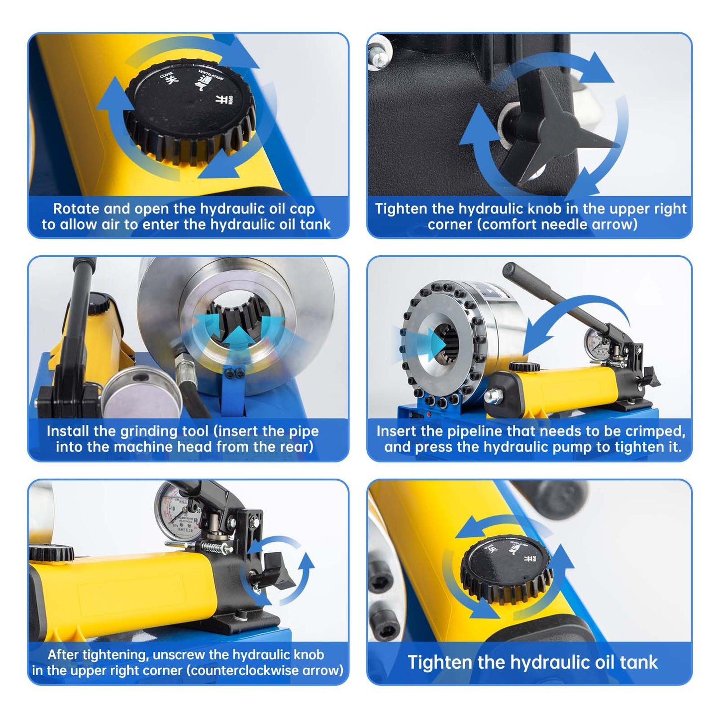 Hydraulic Hose Crimper for Crimping 1/4 in -1 in R1 and R2 Hydraulic Hose with 8 Sets Dies