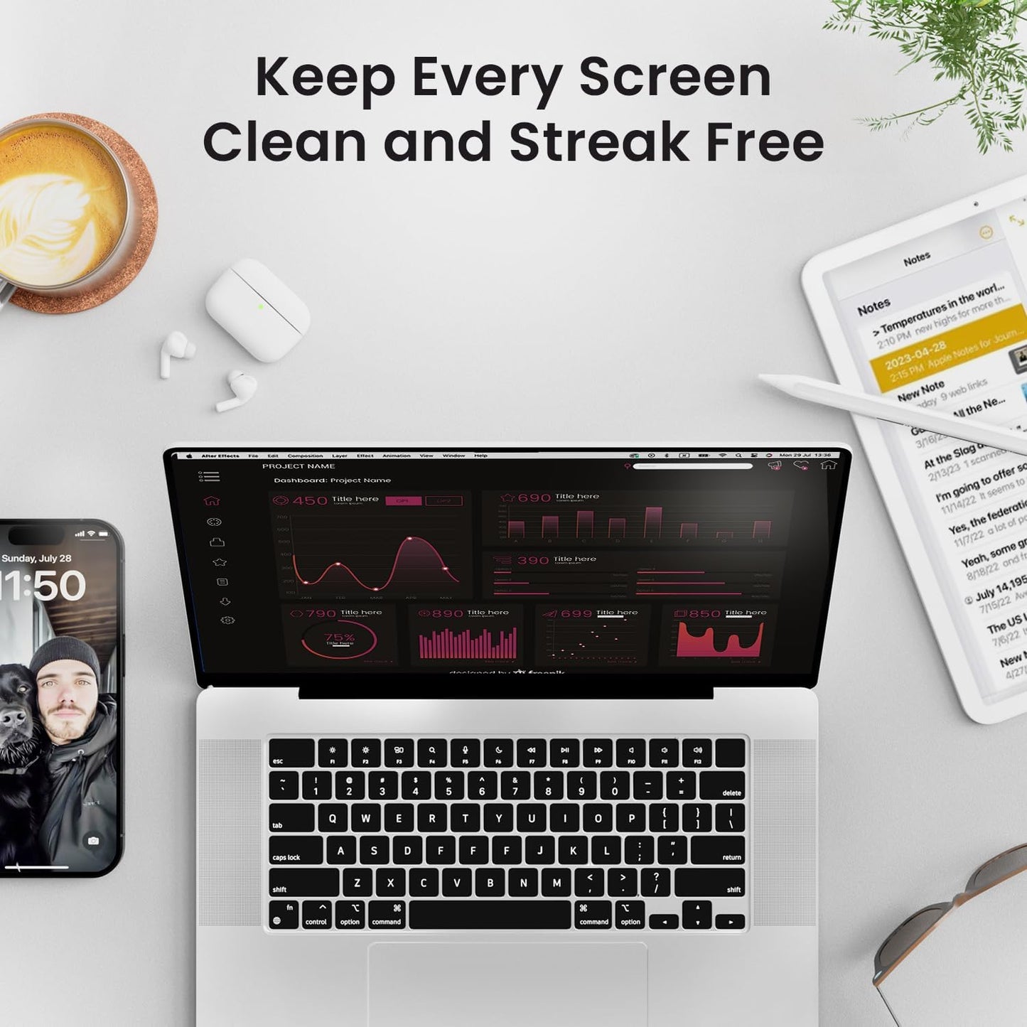 EVEO 2 (2oz) Screen Cleaner Spray and Wipe - TV screen cleaner spray and Microfiber cloths, Computer Screen Cleaner, TV