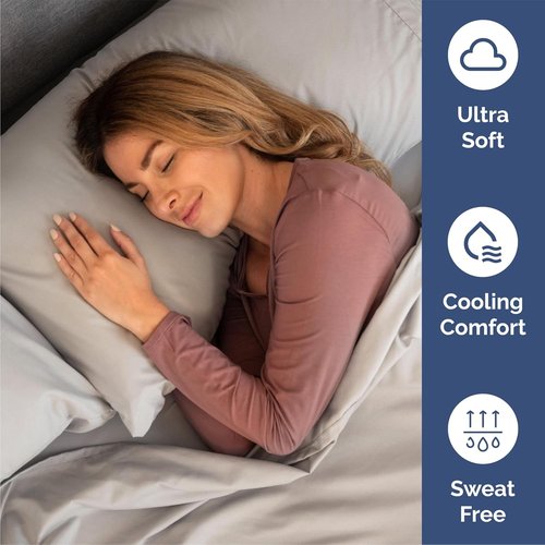 Comfy Breathable Cooling Bed Sheets Set by [Brand Name] - Luxury 4-Piece Full Size - Soft, Wrinkle-Free, Deep Pockets - Light Grey