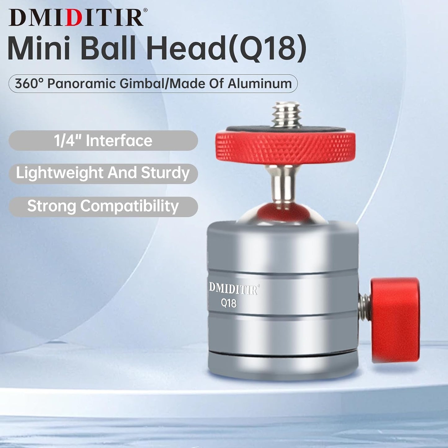 DMIDITIR Q18, 360 1/4" Mini Spherical Ball Head Panoramic Gimbal, Aluminum Construction, Interface, Compatible