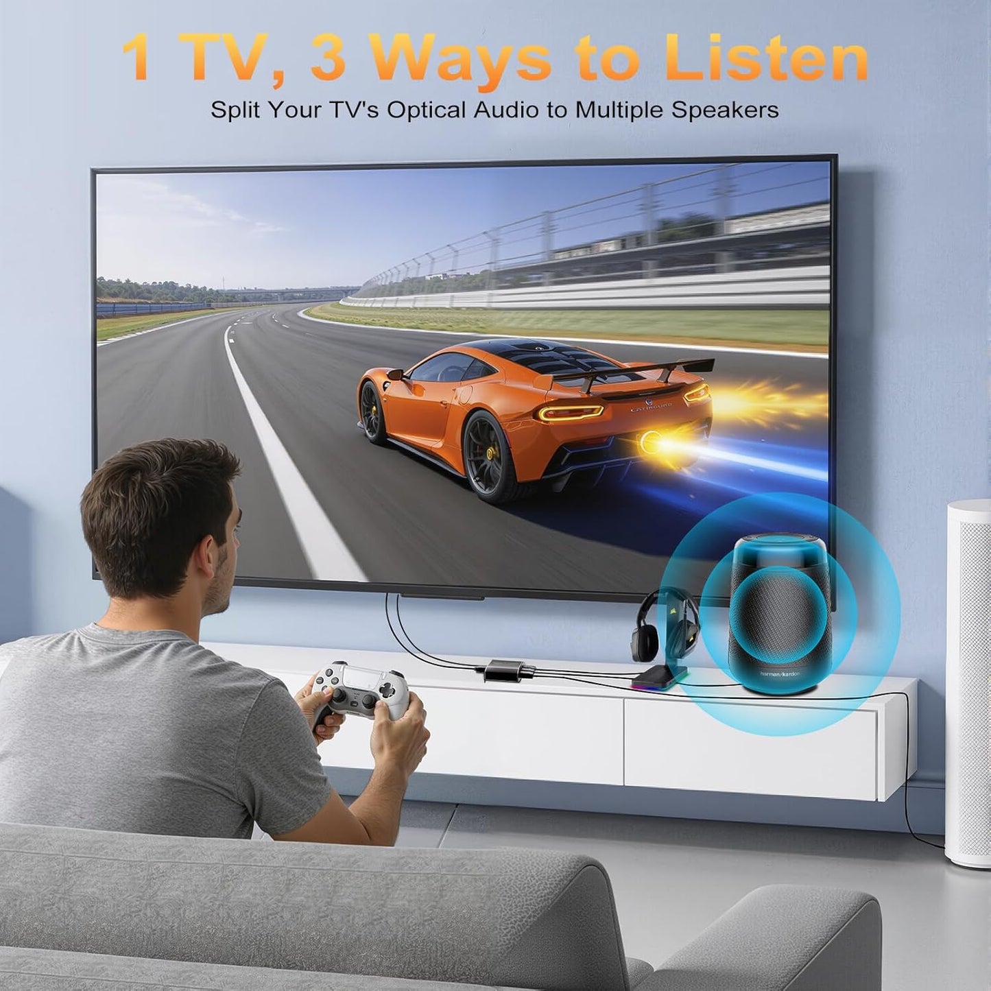 1x3, 1 3 Dolby 5.1 LPCM 2.0, PS5, Optical Audio Splitter Toslink Digital SPDIF Splitter in Out Supports Digital DTS