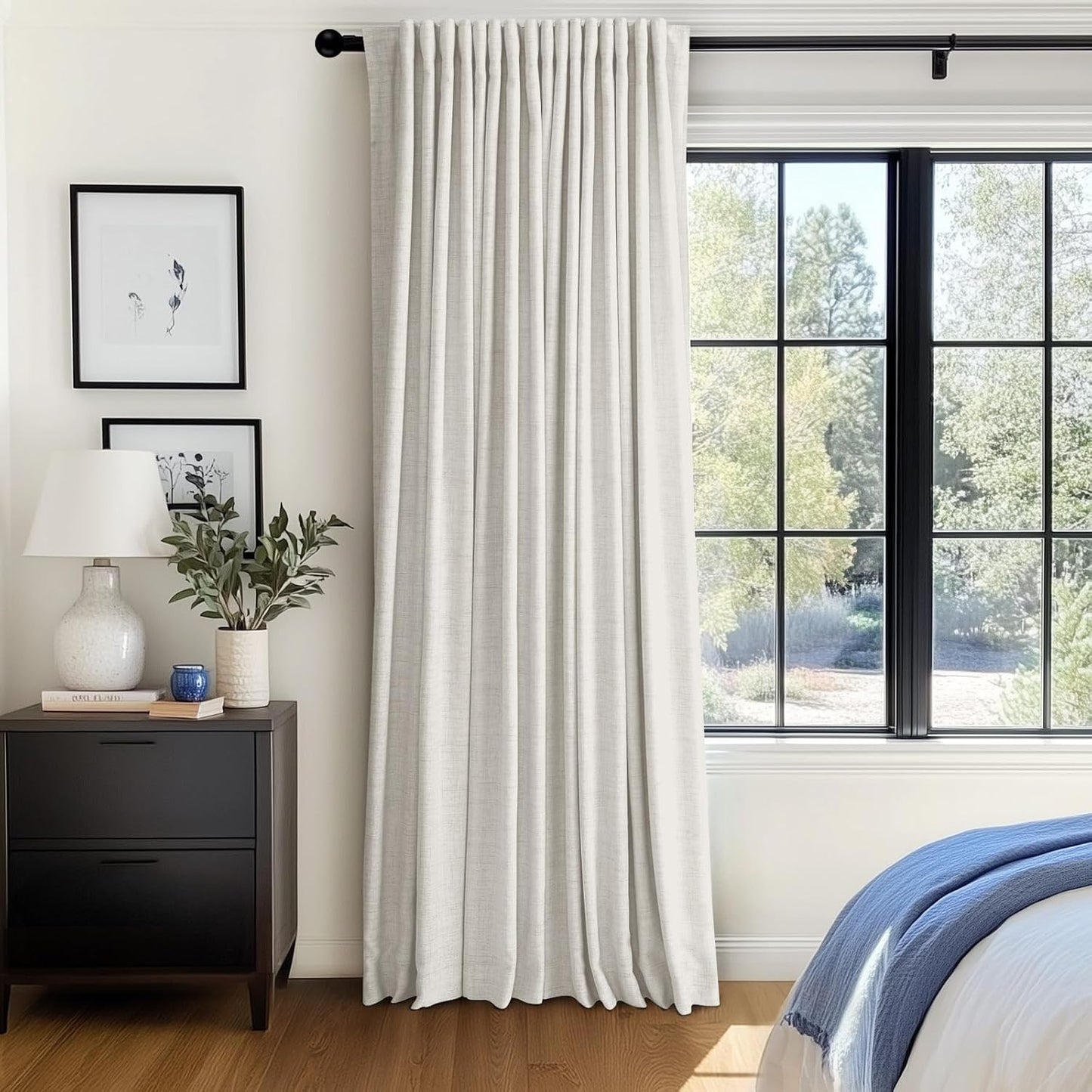 Skiennix 100% Blackout Linen Curtains - Thermal Insulated Drapes for Bedroom | 84" Long, Beige