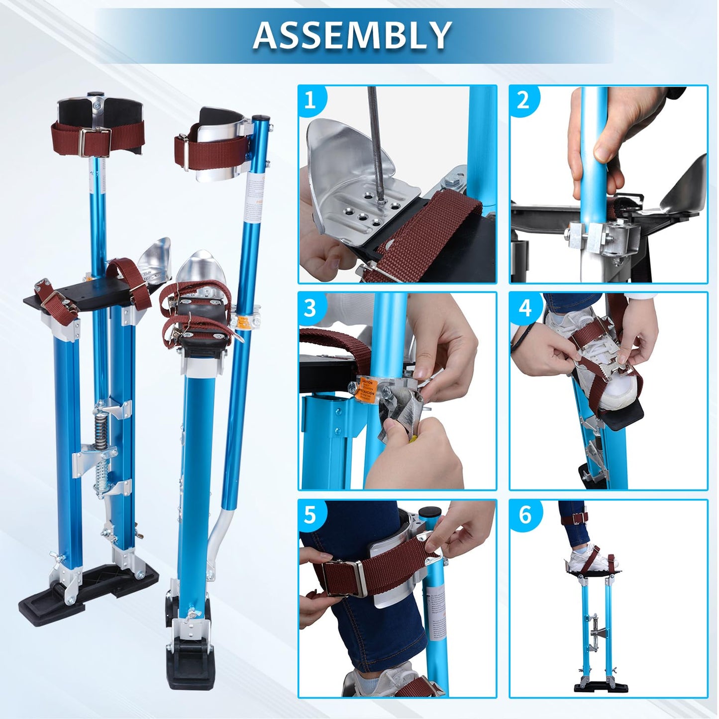 Hooomyai Drywall Stilts 18-30 inch Adjustable Height Aluminum Painting Tool Stilt with Knee Pads Protection Ideal for Painting, Finishing, and Cleaning – Blue