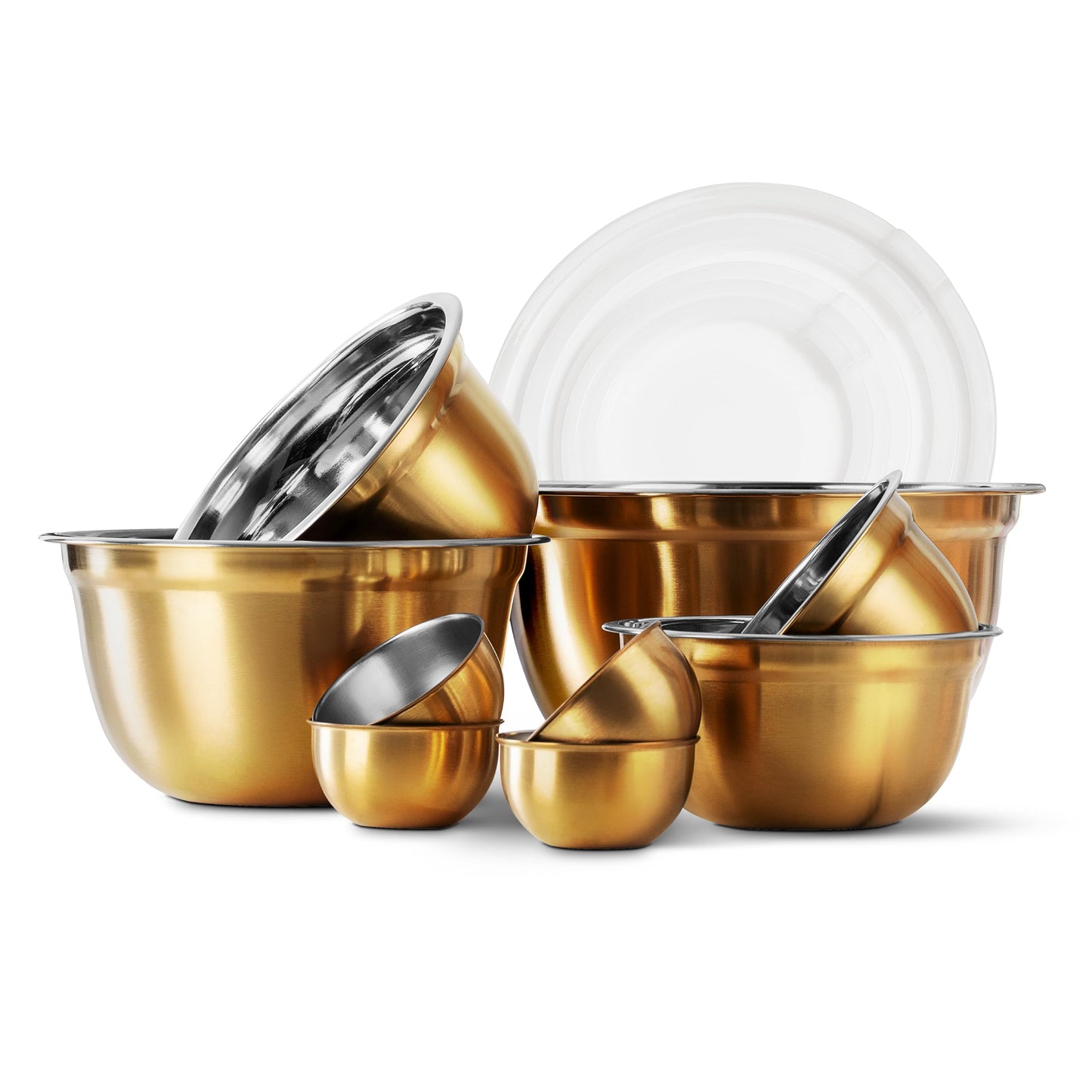 COOK WITH COLOR 18 Piece Mixing Bowls Set with Airtight Lids, Stainless Steel Bowl Organizers, Food Storage Containers, Meal Prep, Nesting Salad Bowls For Cooking, Baking, Kitchen Use, Gold