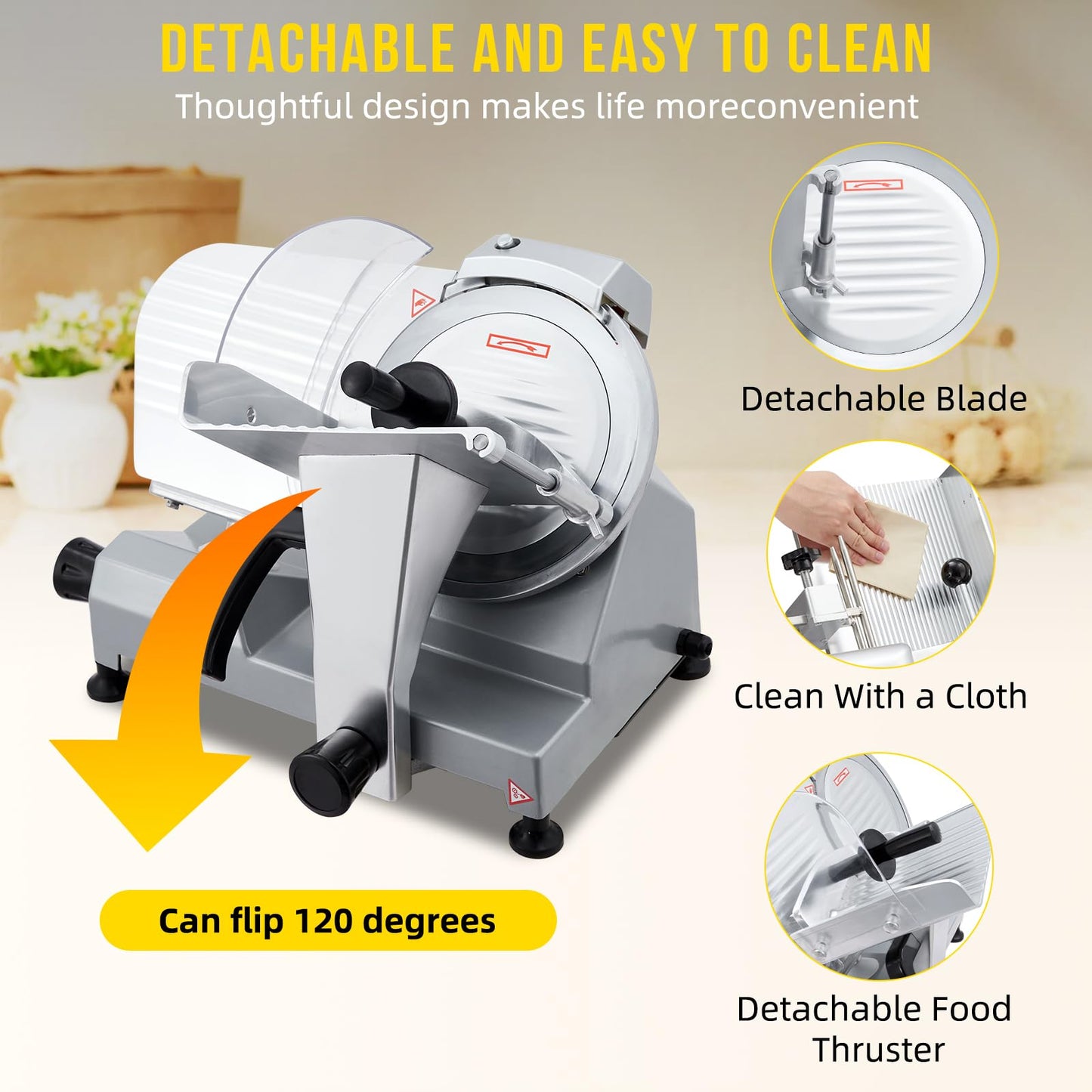 GarveeLife 240W Commercial Electric Meat Slicer, 10-inch Stainless Steel Semi-Auto Food Cutter, 0-12 mm Adjustable Thickness with Precision Control, Safe & Efficient for Deli, Restaurant & Kitchen Use