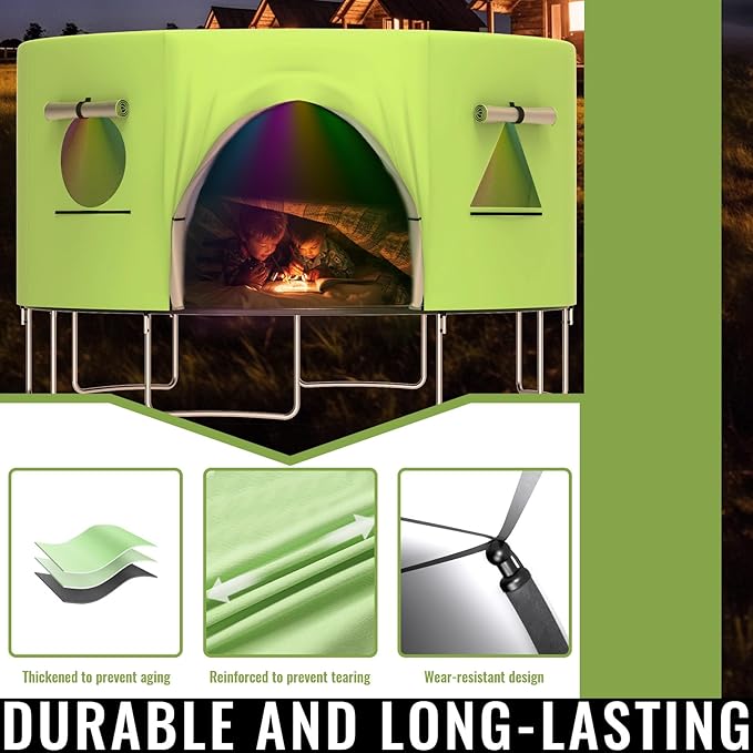 Gardenature 10FT/12FT/14FT Trampoline Tent(Tent Only), Fit Round Trampolines, Shade Cover with LED Light, Outdoor Trampolien Accessories, Anti-Tear