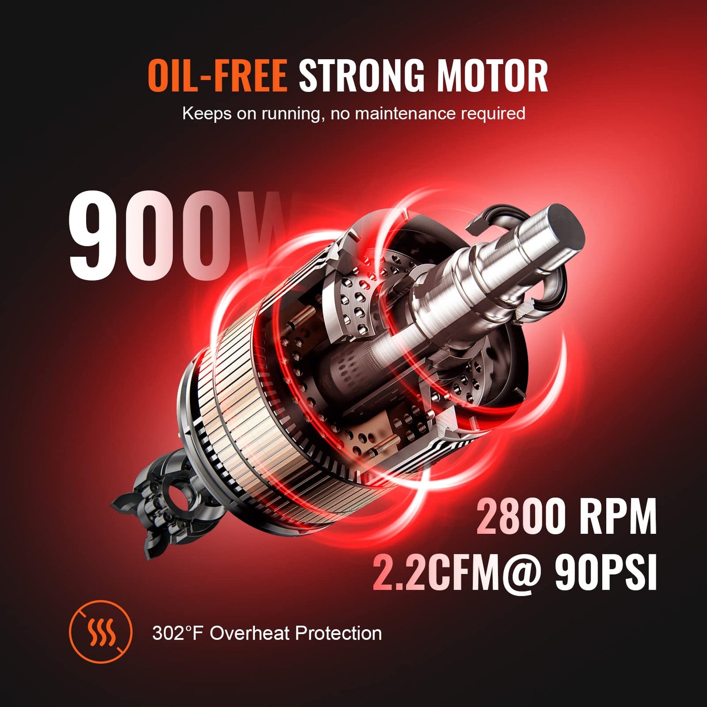 VEVOR 2.1 Gallon Air Compressor, 1.2HP 2.2 CFM@90PSI Air Compressors with Max. 116PSI Pressure, Oil Free Compressor Tank for Auto Repair, Tire Inflation, Spray Painting, Woodwork Nailing