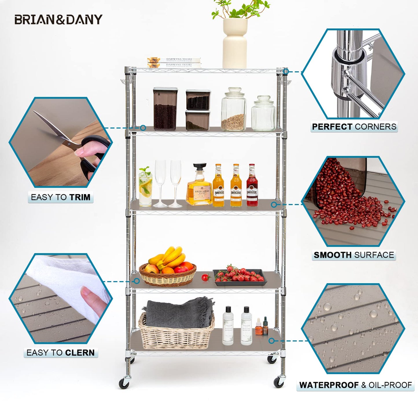 BRIAN & DANY Wire Shelf Liner 18" X 36", Heavy Duty Shelf Liners for Wire Shelving, Waterproof Protector Mats, Set of 5, Charcoal