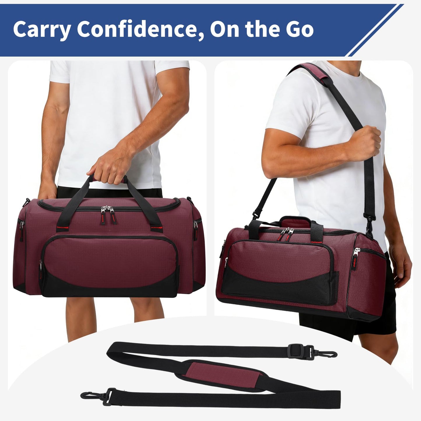 LONALIA 45L Gym Sport Duffle Bag - 20 inch Weekender Overnight Bag for Travel, Workout, Fitness, Training (Maroon-45L)