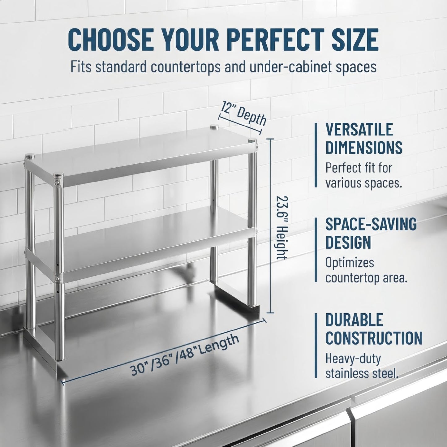 KUARBARR Stainless Steel Over Oven Shelf 12 x 36 Inch, Commercial 2 Tier Metal Over Table Shelf, 91 x 30 x 60 cm, 380 lbs Capacity for Restaurant, Kitchen, Garage & Workshop