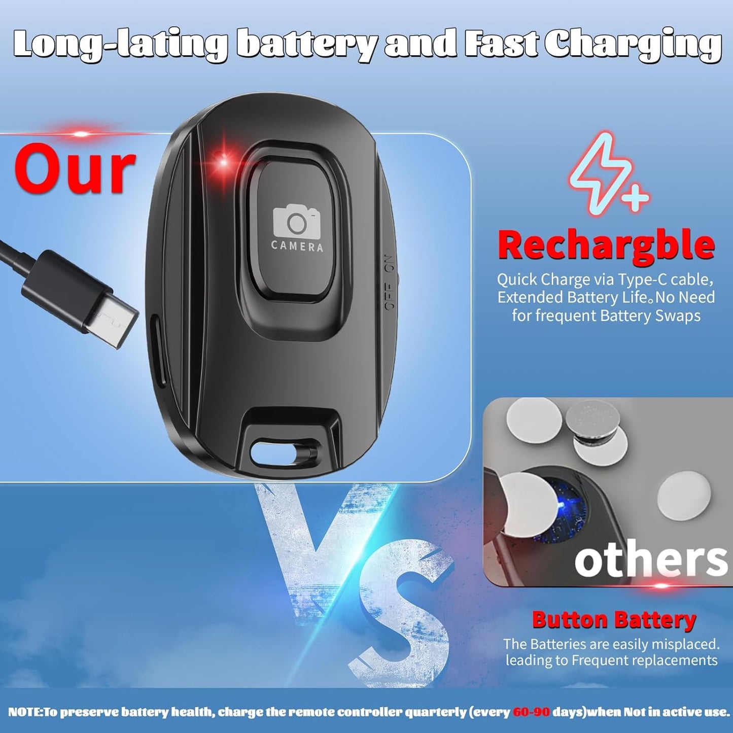 MAIRAN Rechargeable Wireless Camera Remote Shutter for iPhone and Android Smartphones, Bluetooth Phone Remote