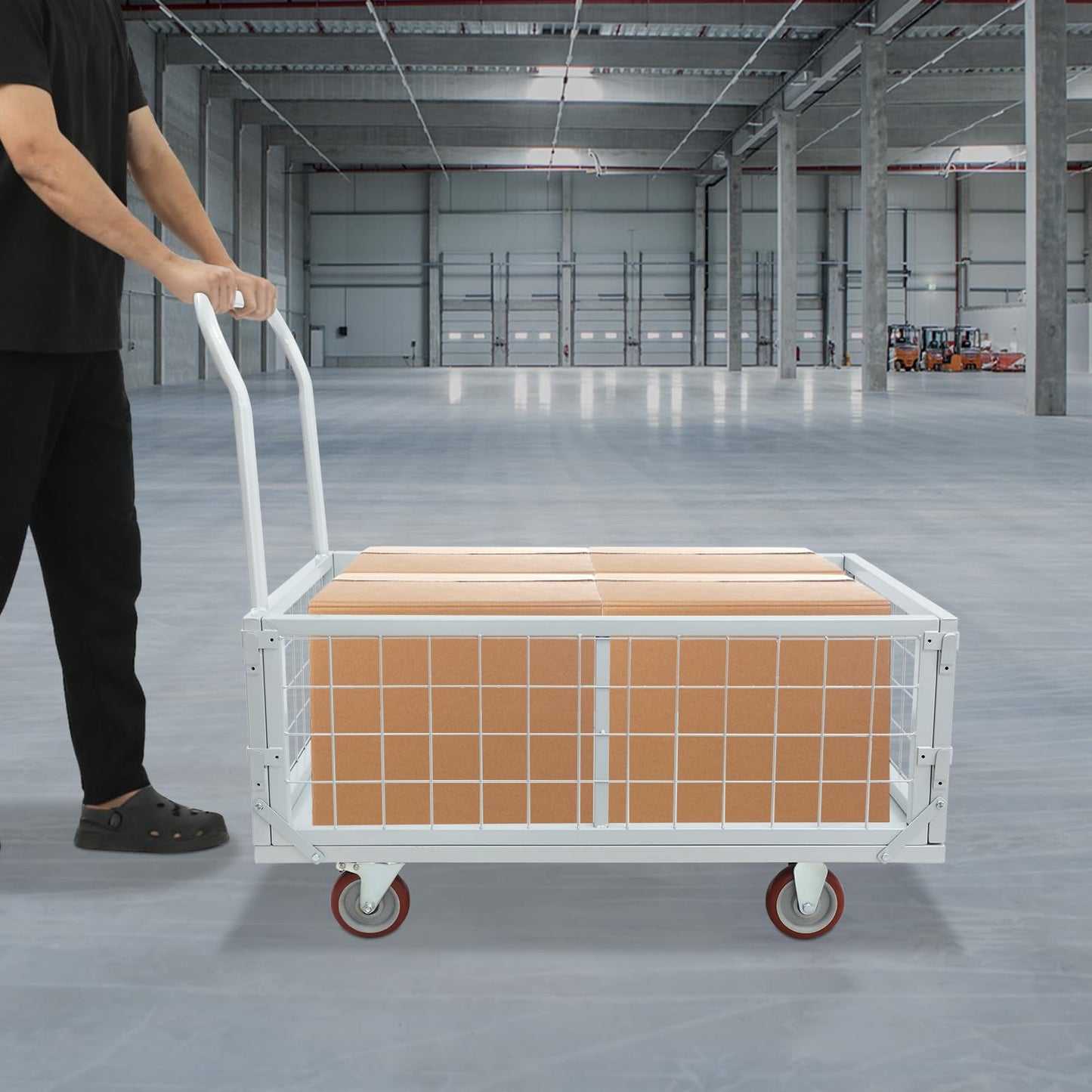 banborba Platform Truck Cart with Cage, 4-in-1 Heavy Duty Flatbed Cart, 2200lbs Capacity Hand Truck, Multi-Purpose Push Cart Dolly with 7" Casters for Groceries, Garage, Warehouse