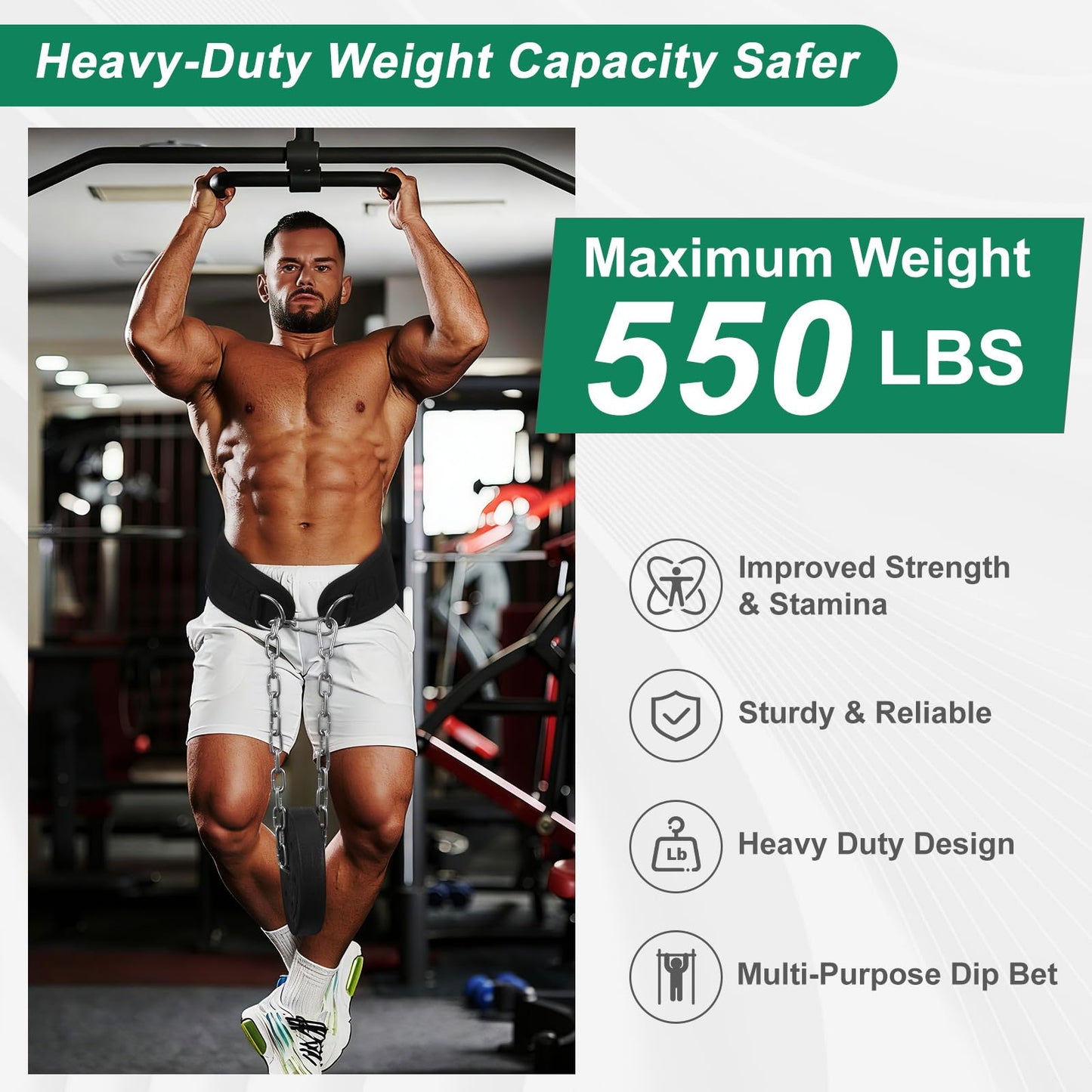 Qarituky Dip Belt, Professional Weight Lifting Belts with 38 IN Steel Chain, Reliable & Durable Weight Belt for Men, Heavy Duty Weightlifting Belts for Pullups, Squats, Dips, Weight Lifting
