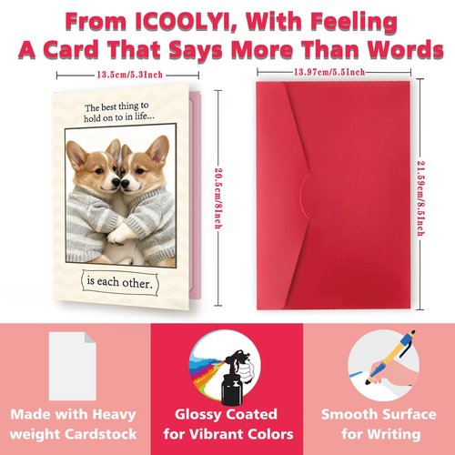 ICOOLYI Cute Dog Valentines Day Card for Husband, Wife, Boyfriend or Girlfriend – Romantic Valentines Gift for Him or Her