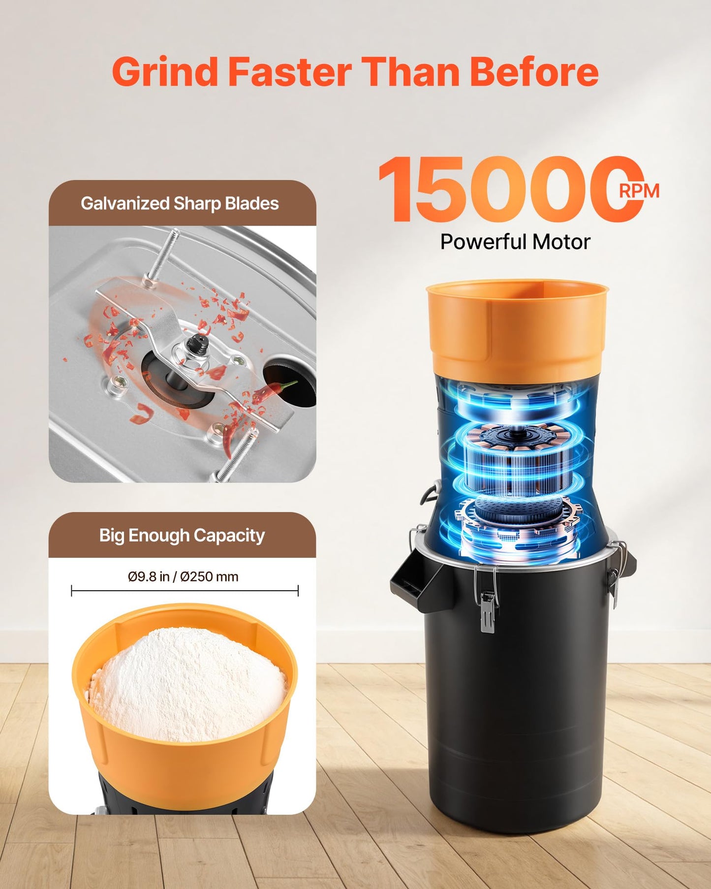 VEVOR Electric Grain Mill Grinder, 600W High Power Commercial Spice Grinder, 6.6 Gal Pulverizer Powder Machine with Galvanized Sharp Blades, for Dry Grains, Spices, Cereals, Coffee, Corn & Pepper