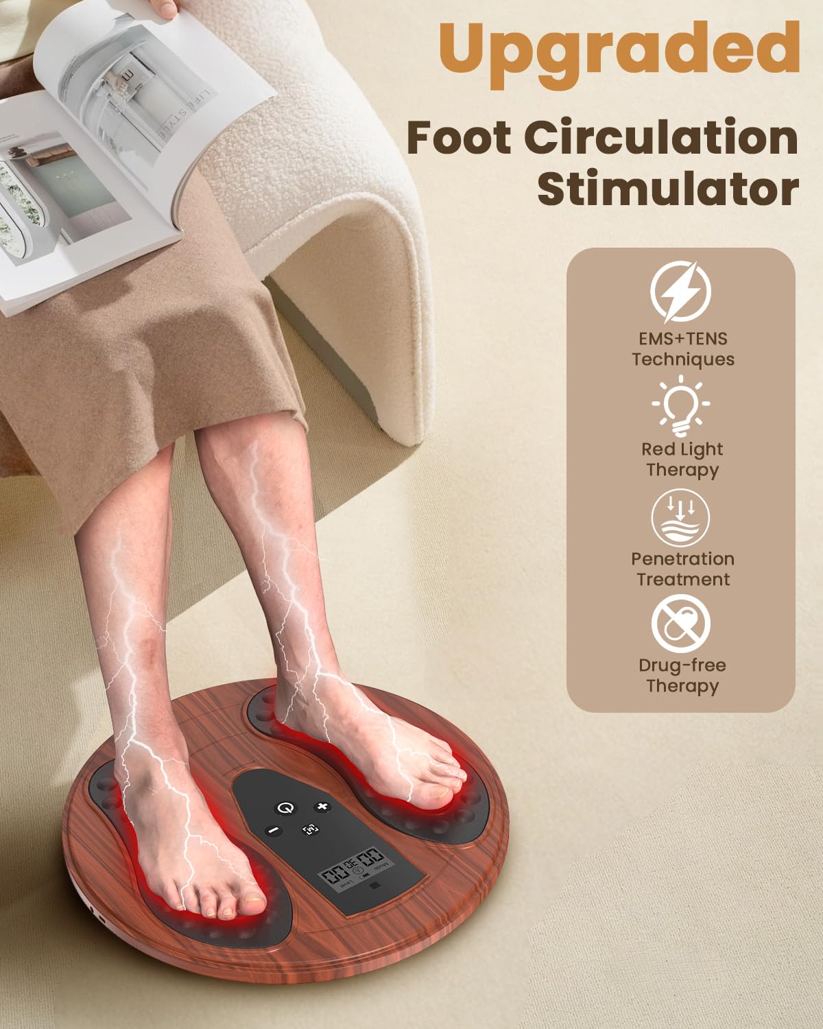 Rechargeable Foot Massager for Neuropathy with 660-850 Red Light Therapy – EMS &TENS Foot Stimulator for Neuropathy, Electrical Nerve Stimulator, Relieve and improve pain and plantar fasciitis