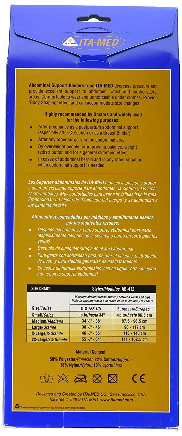 ITA-MED 12" Abdominal Binder for Men, Adjustable & Breathable Post Surgery Compression Garment, Ideal for Post-Surgical Patients & Individuals with Hernias (Black, Small)