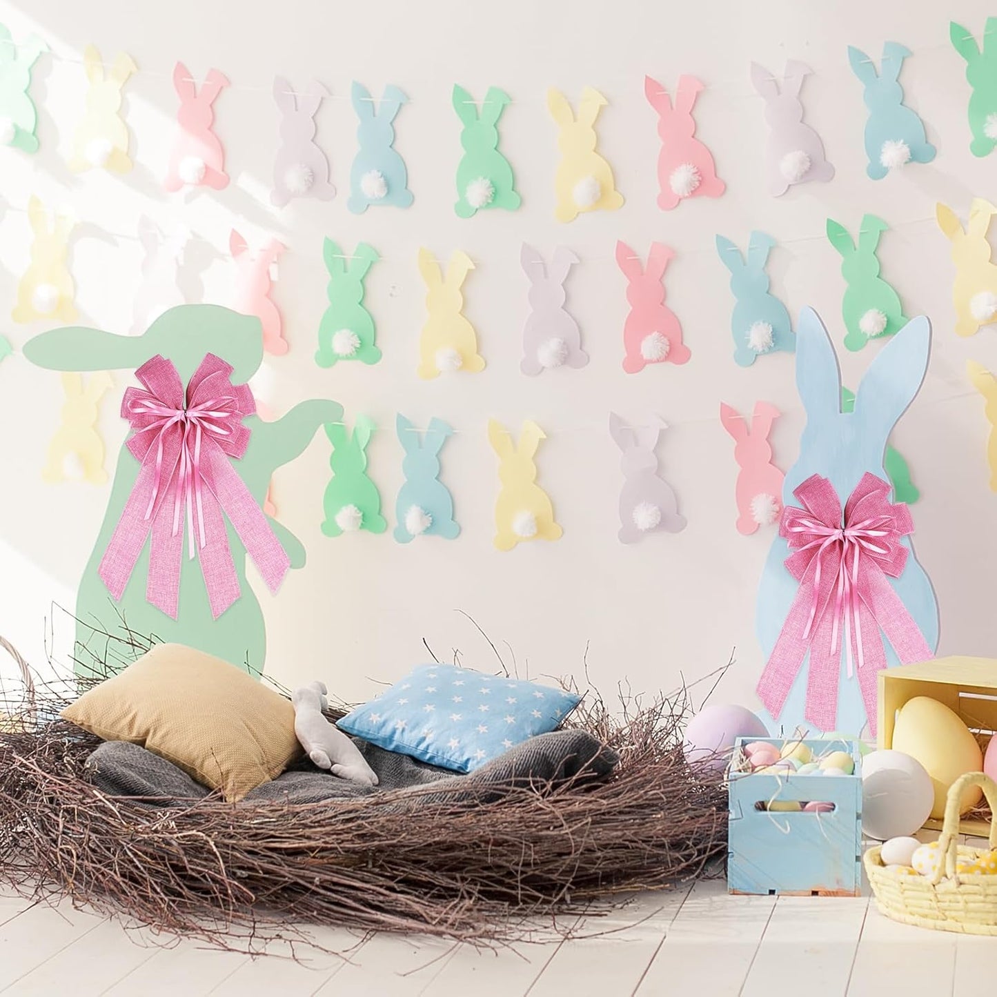YKW Large Baby Pink Burlap Bow - 20x11 Inch Farmhouse Wreath Decor | Perfect for Baby Showers & Parties