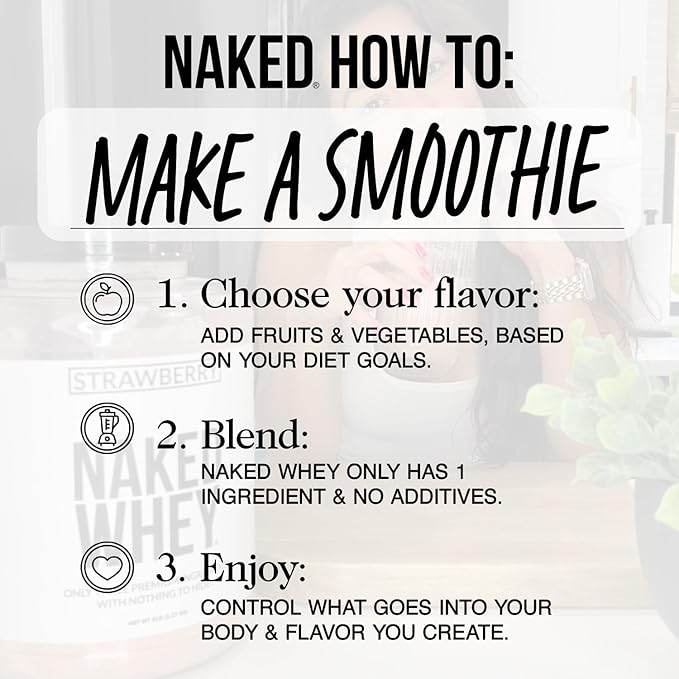 NAKED Whey Vanilla Protein Powder - Only 3 Ingredients - Grass Fed Whey Protein Powder, Vanilla Flavor, and Organic Coconut Sugar, No GMO, No Soy, and Gluten Free - 24 Servings