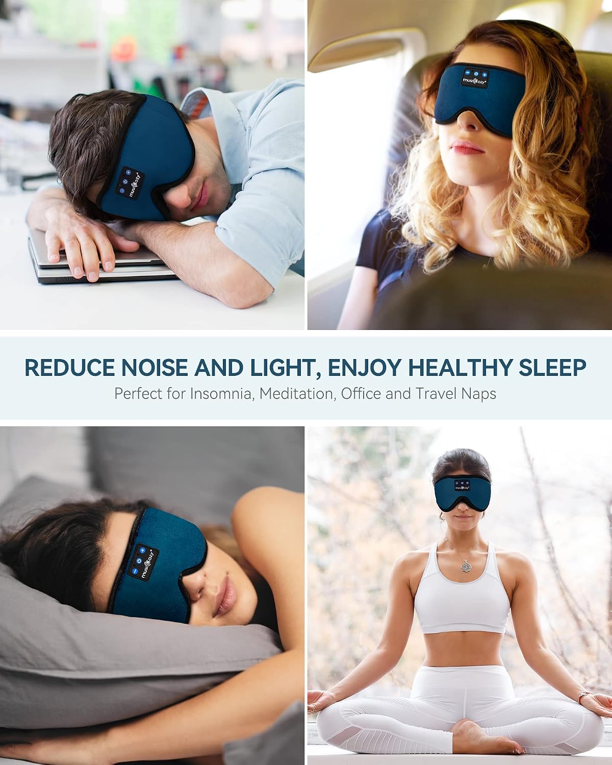 MUSICOZY 5.4 Sleep Headphones Bluetooth Headband Sleeping Eye Mask for Mom Women Men Wireless Music Earbuds Earphones