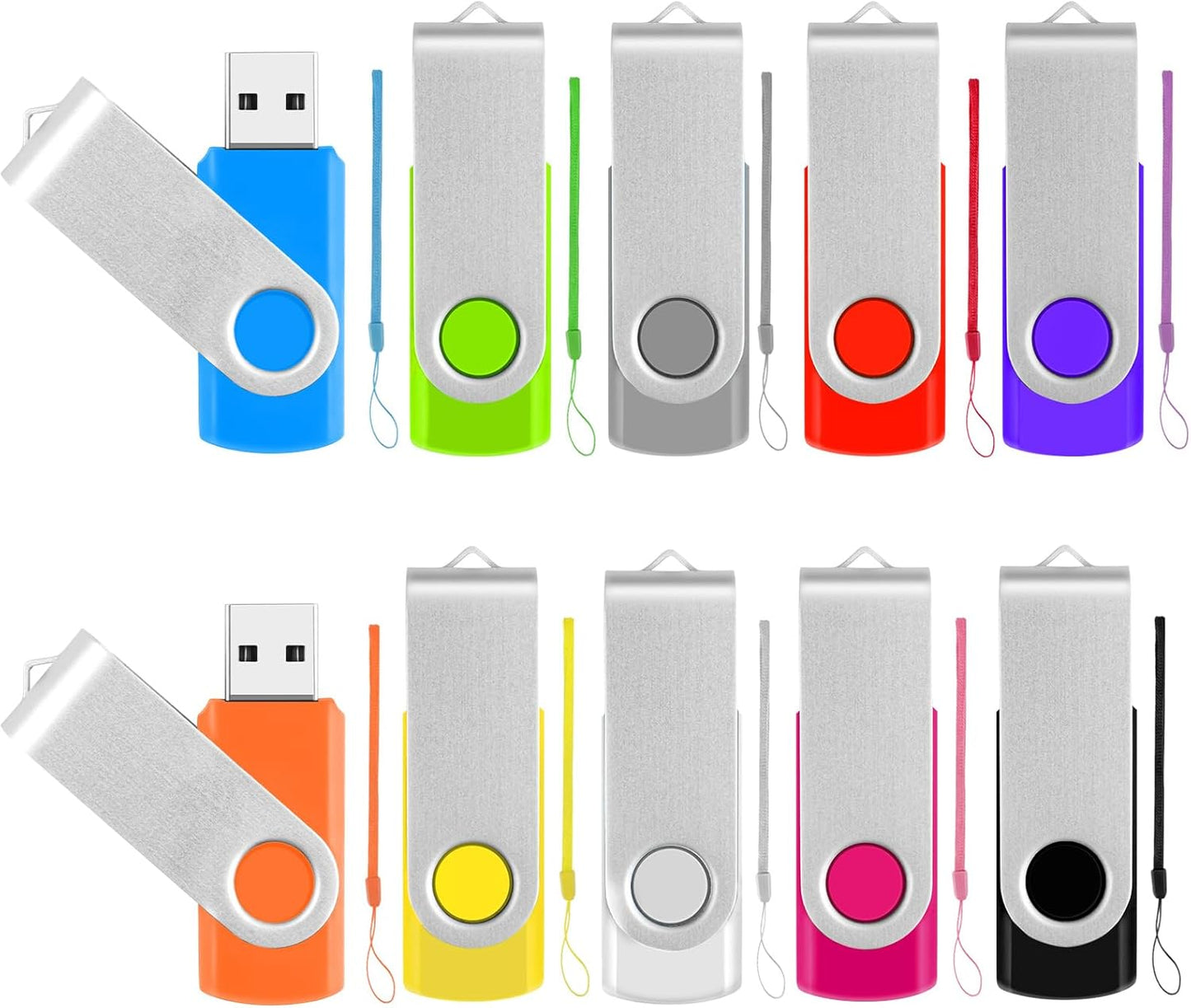 MECHEER 2GB 10 Pack USB Flash Drive Memory Stick, Multicolor Bulk Thumb Drives Portable Pendrive Jump Drives Office