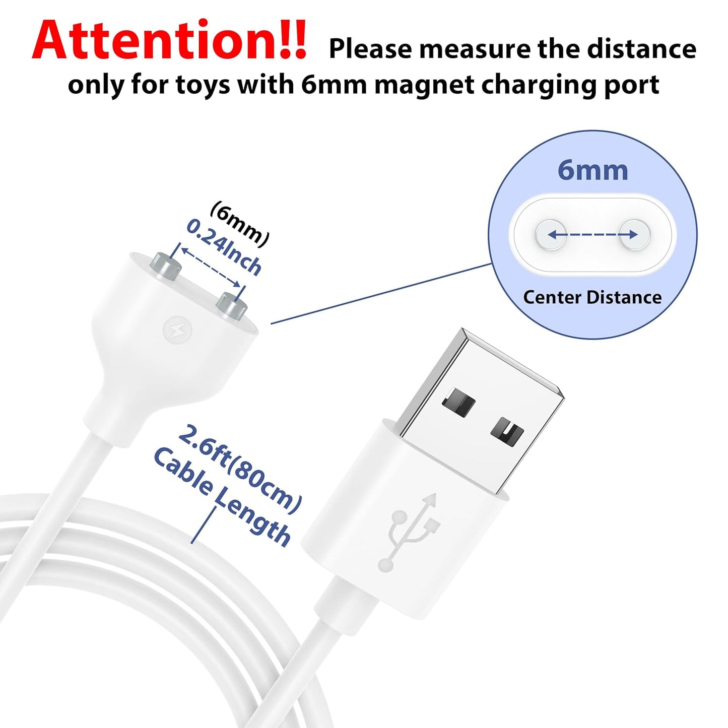 2Pack Cable(6mm/0.24inch), (6MM-2pack) Meliya Magnetic USB DC Charger Replacement Charging Cord for Rechargeable Toys
