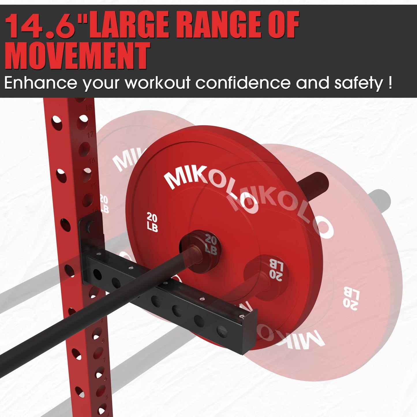 Mikolo Safety Catches, Spotter Arms-Fit 2"x 2" Tube, with 1" Hole for Squat Rack Power Rack Cage, 800 lbs Capacity (1 Pair)