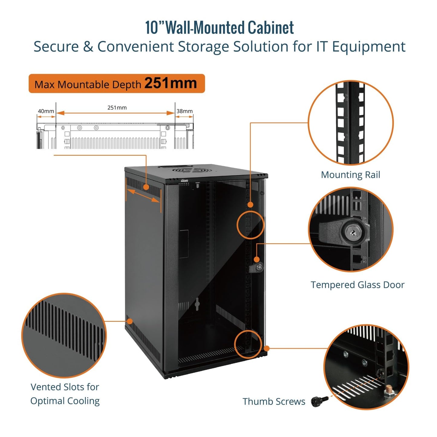 Tecmojo 12U 10 inch Rack, Wall Mount Network Cabinet Set,12.3W x 13D x 22.3H- Load Capacity 110Lbs(50 kg),Black 10" Wall Housing Server Rack Set