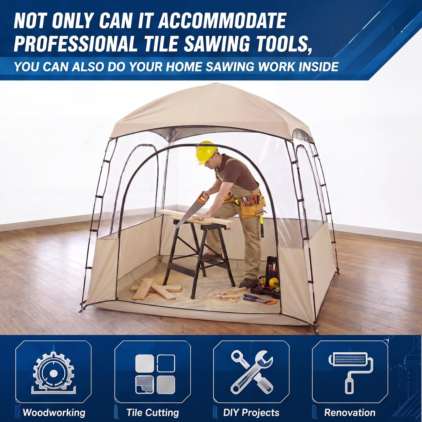 Woanger 1 Set Extra Large Tile Saw Shack 94. 5 x 59. 8 x 82. 7 inches Wet Tile Saw, Shack Easy-to-assemble, Collapsible Storage Tent