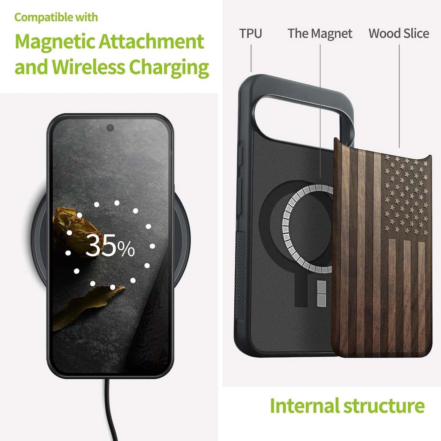 Carveit 10 Magnetic Wooden Case for Google Pixel Pro XL Case, Wood Artisan Engraved & Soft TPU Shockproof Cover