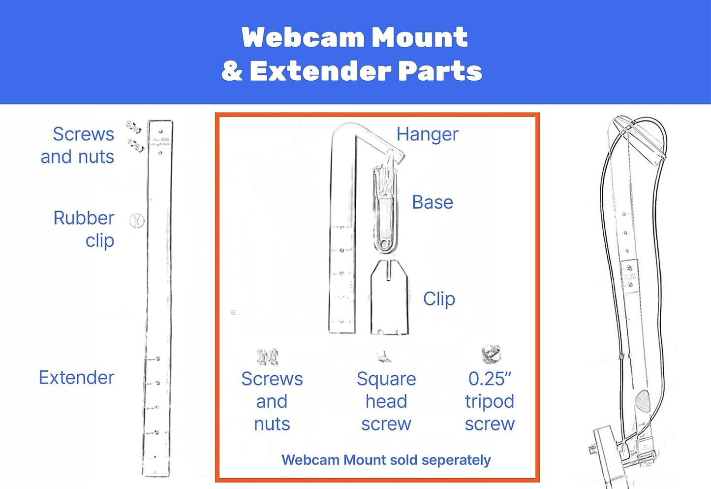 Lucky Duck Tech (5") Extender for Almost Invisible Webcam Mount