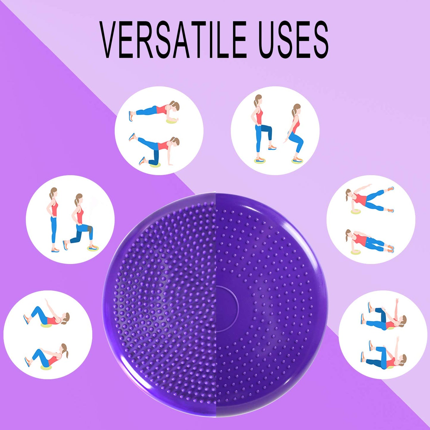 Nvzi Wobble Cushion, Balance Disc, Wiggle Seat, Balance Pads for Physical Therapy, Stability Disc, Wobble Board for Dogs, Office, with Spiky Massage Ball(Purple)