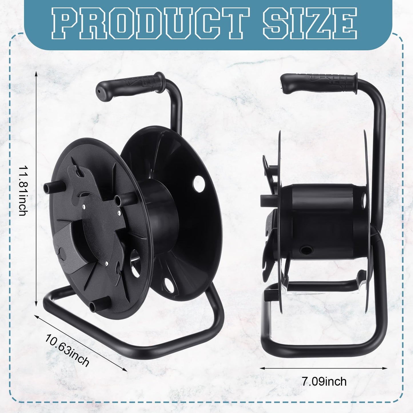 Yaocom Extension Cord Storage Reel with Metal Stand Black Cable Reel Holds up 500 Feet of 6 mm Cable/Cord/Hose Heavy Duty Open Roller Holder, Easy to Grip Handles