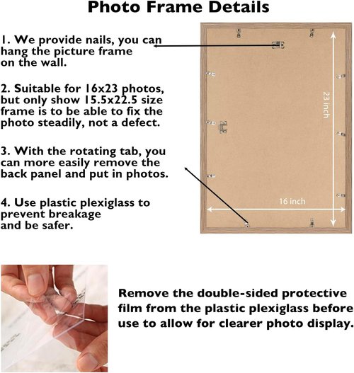 JCJMY Rustic Brown Picture Frame - 16x23 for Horizontal & Vertical Photos | Wall Hanging Gallery Decor