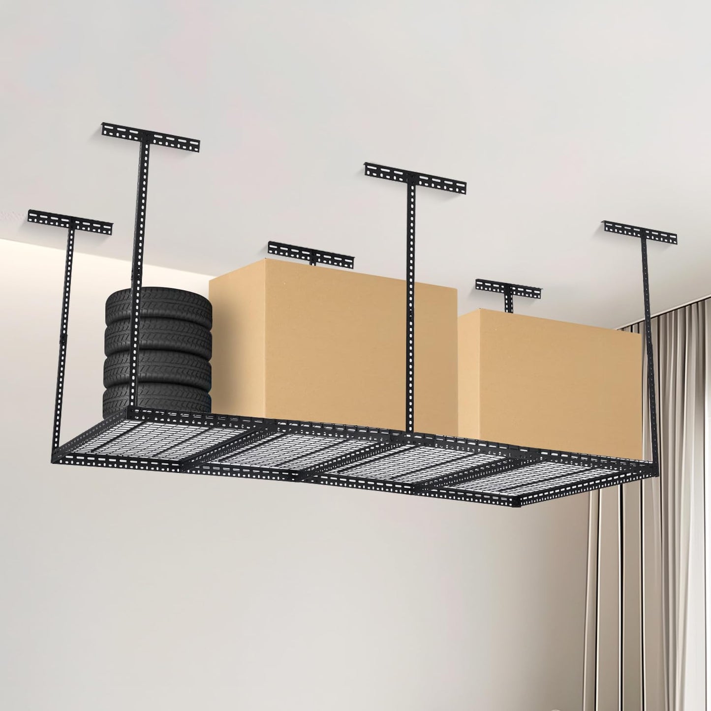GOCAPTAIN Garage Storage Rack 4x8 ft Overhead Ceiling Mounted Storage Racks Adjustable Garage Storage Organization of Heavy Duty Metal 600Lbs Weight Capacity