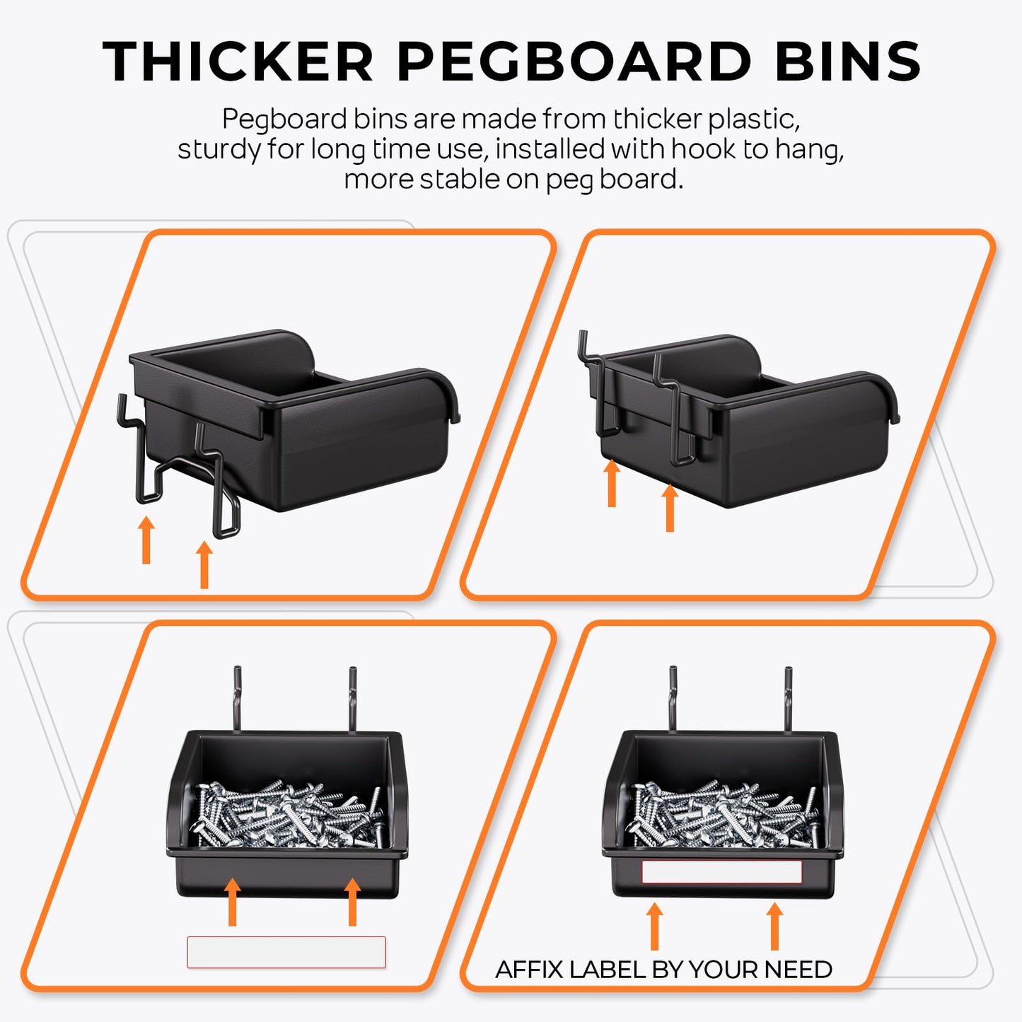 INCLY 220PCS Extra Thick Pegboard Accessories Organizer Kit for 1/4 Inch Pegboard, Heavy Duty Black Pegboard Hooks with Bins & Peg Lock, Peg Board Hooks Assortment for Garage Wall Hanging Tools
