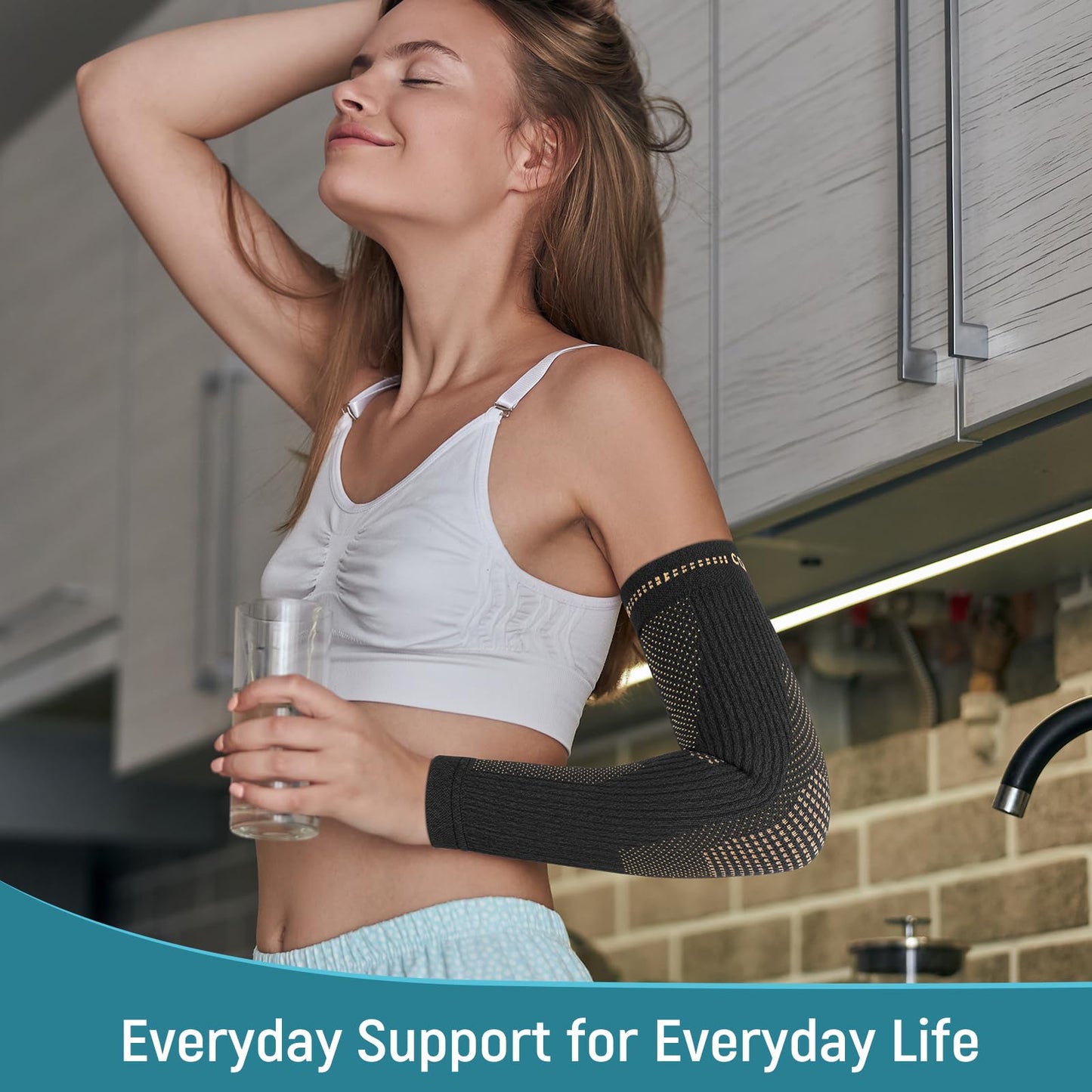 Vlela Copper Elbow Compression Sleeve - Tennis & Golfers Elbow Support Brace, Extends to Forearm for Complete Pain Relief, Wider Fit Hugs Joint, Medium