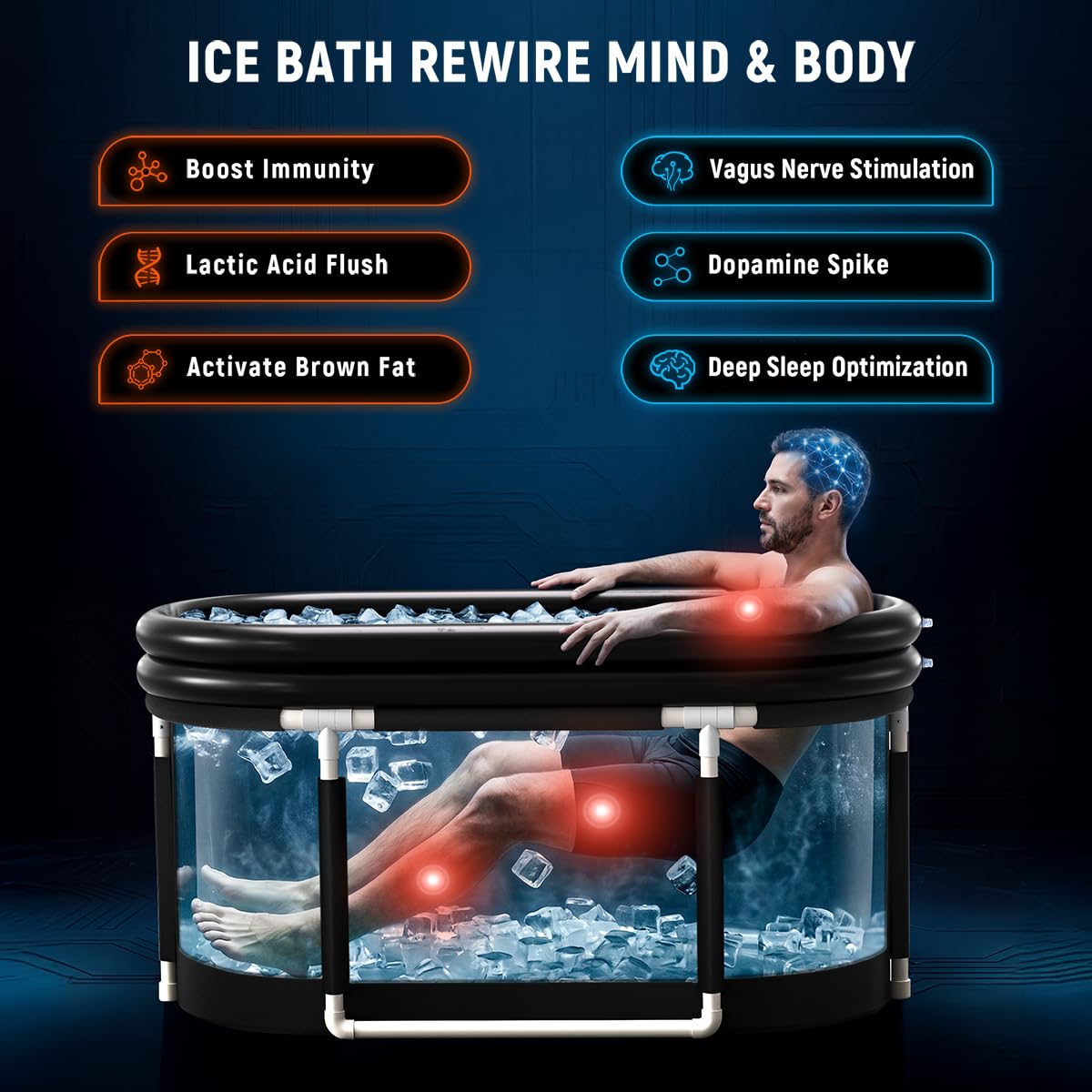 Ice Bath Tub for Athletes - 30in Deep Portable Cold Plunge for Recovery & Cold Water Therapy - 6-Layer Insulated Soaking Tub Stability & Dual-Outlet Rapid Drainage - Indoor Outdoor Adults
