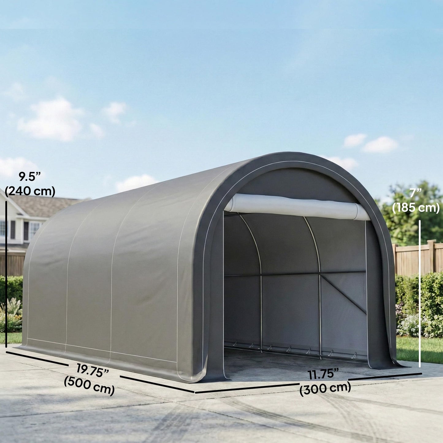 Outsunny 10' x 16' Carport, Heavy Duty Portable Garage Storage Tent with Large Zippered Door, Anti-UV PE Canopy Cover for Car, Truck, Boat, Motorcycle, Bike, Garden Tools, Outdoor Work, Gray