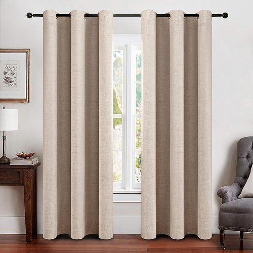 MIULEE Blackout Thermal Insulated Curtains - Linen Texture Natural Beige Drapes | 42 x 90 Inches (2 Panels)