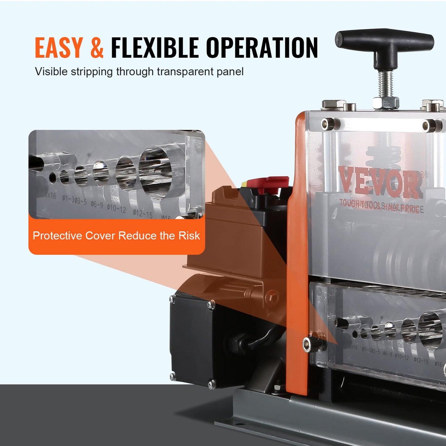 VEVOR Electric Wire Stripping Machine, 0.06''-0.98'' Automatic Wire Stripper Machine, 60 W, Wire Strip with Visible Stripping Depth Reference, 6 Round & 1 Flat Channels Electric Wire Stripper