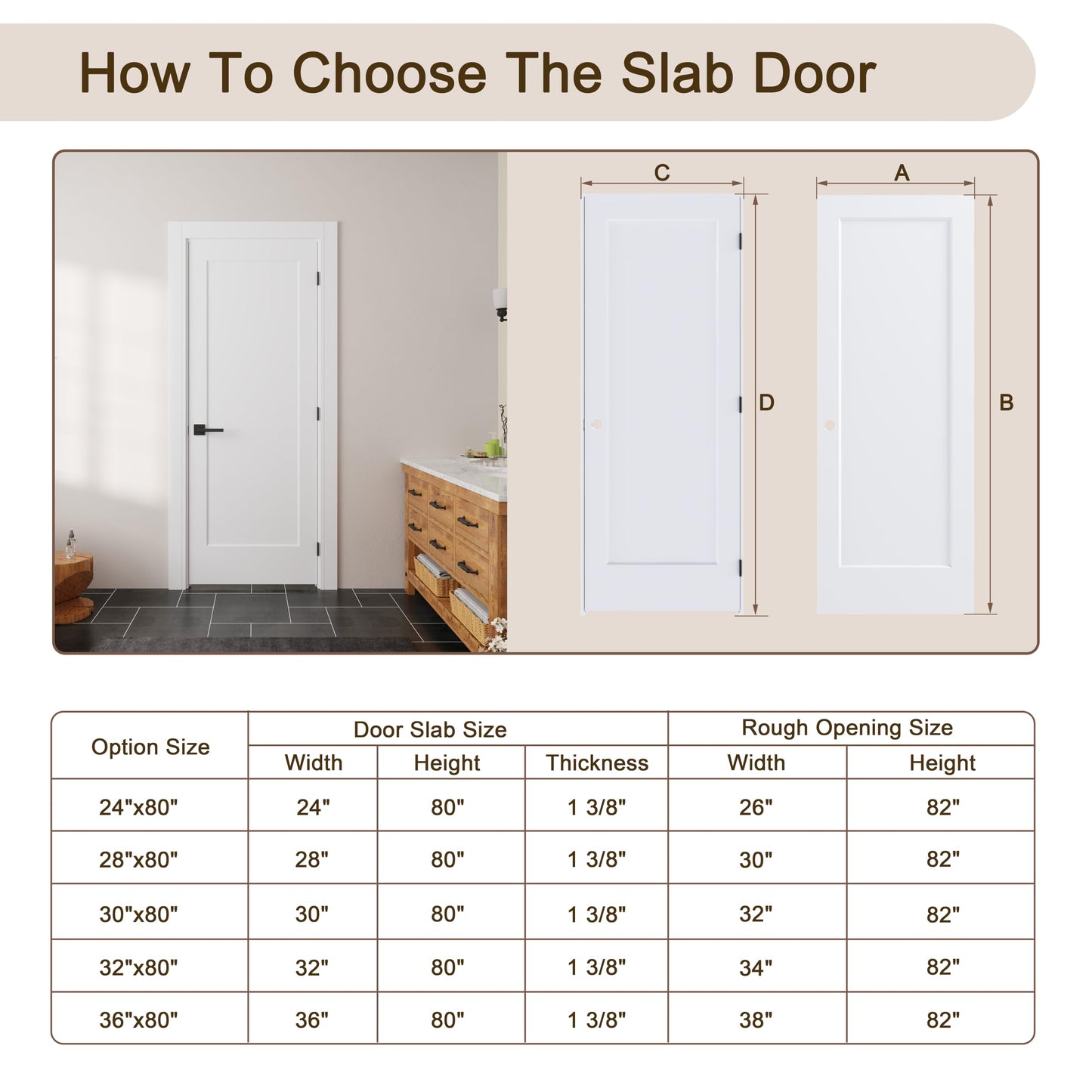 JUBEST 32"x80" Left-Hand Prehung Interior Door with Knock Down Jamb Kit & Matte Black Hinges, 1-Panel White Primed Hollow Core Molded Door Slab with Bore & Hinge Cutout, Durable & Sturdy, No Handle