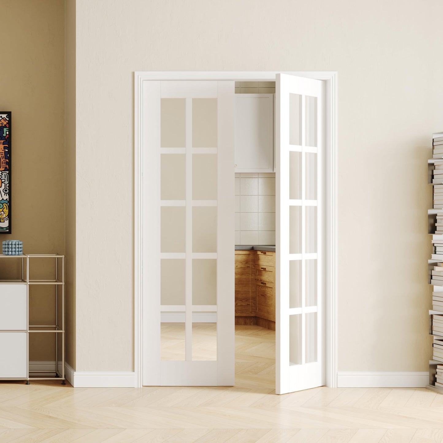SOLRIG 24" x 80" French Interior Doors, 10 Lite Mirror Glass Laundry & Bedroom Door, Single Pre-Finished Slab Door, Solid MDF Core Wood, White Primed (Hinges Not Included)