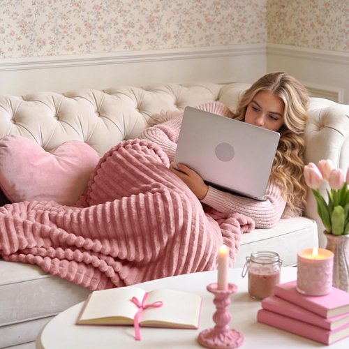 BEDELITE Fleece Throw Blanket - Soft & Warm 3D Ribbed Jacquard Design | Cozy Pink Plush 50x60 Inches
