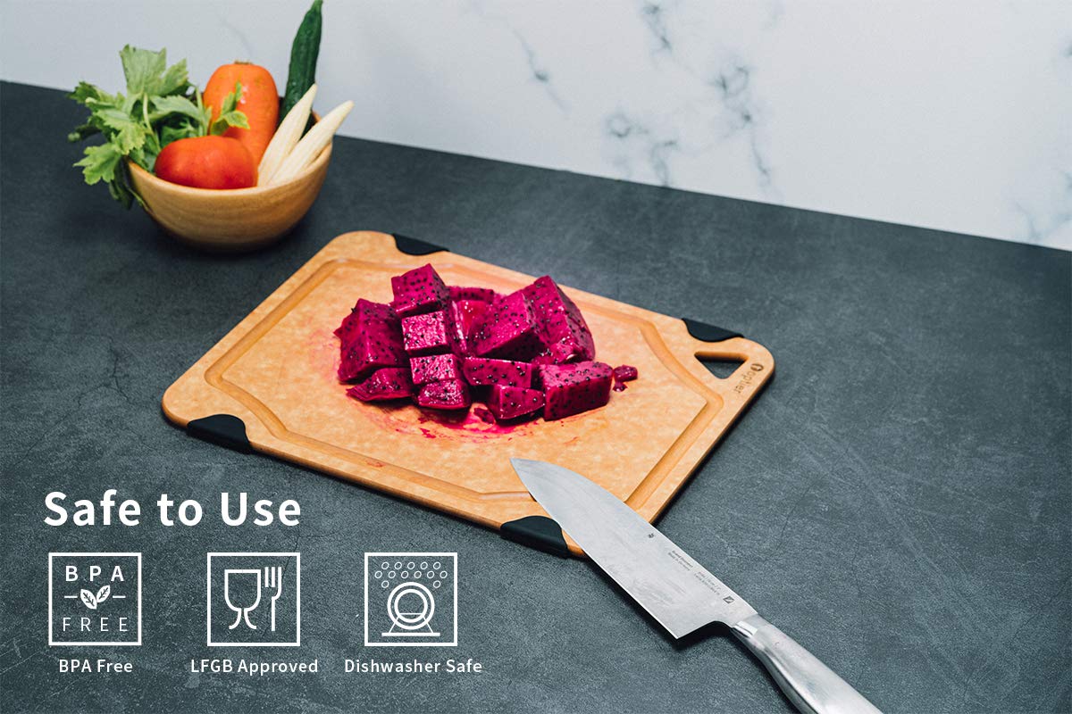 Cutting Board, Toptier Wood Fiber Cutting Board for Kitchen, Non-Slip Kitchen Wood Chopping Board, Reversible, Eco-Friendly, Natural Wood Fiber, Medium Cutting Board, 14.5 x 11-inch, Natural Slate