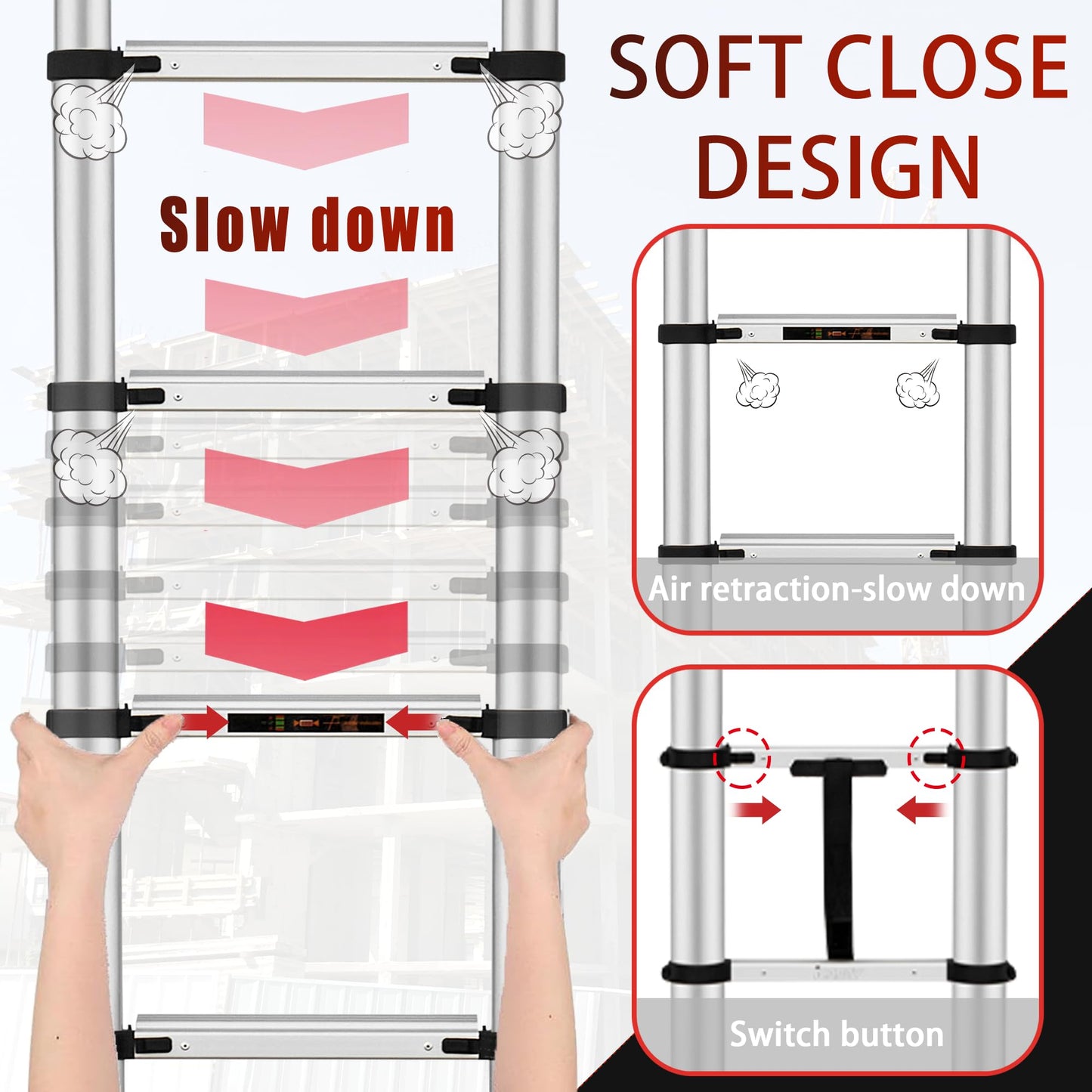 ICARRY Telescopic Ladder 12.9 FT Extension Ladder Aluminum Lightweight Telescopic Ladders, Multi-Purpose Collapsible Extension, Soft Close Design, 300lb Capacity,Ideal for Home, RV, and Outdoor Work